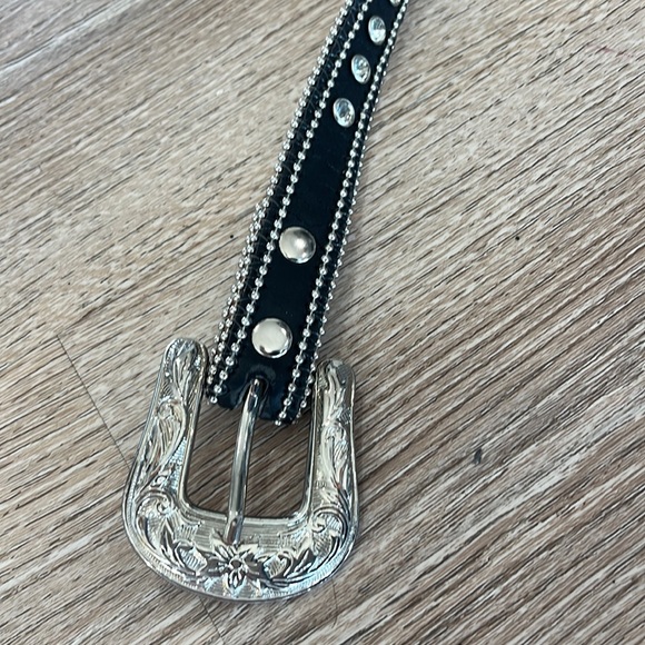 Girls Rhinestone Western Belt 28" Black Leather Removable Buckle 1" Wide - Picture 9 of 9